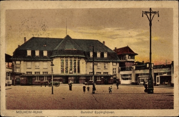 Postcard Mülheim an der Ruhr, Eppinghoven train station at dusk
