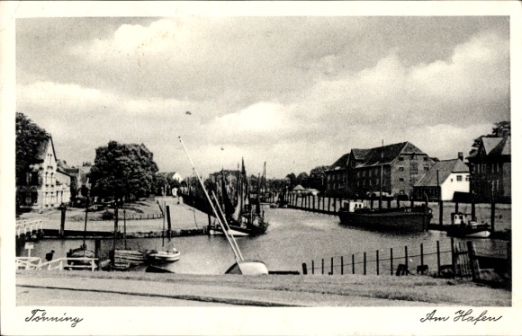 Ak Tönning aan de Eider Noord-Friesland, havengezicht