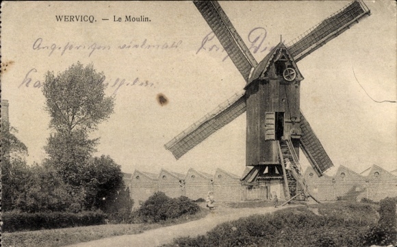 Postcard Wervik Wervicq West Flanders, windmill