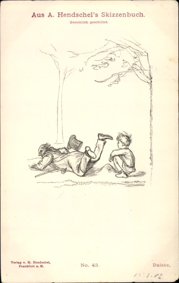 Kunstenaarskaart Hendschel, Albert, Baisse, oude man is gestruikeld