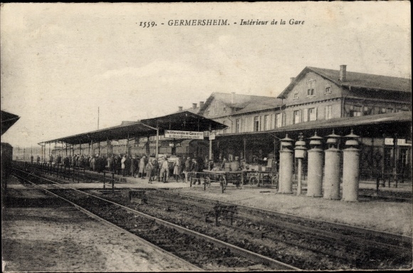 Postcard Germersheim am Rhein, train station, track side