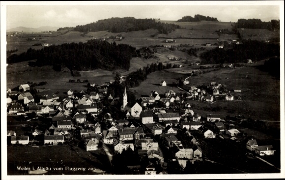 Postcard Weiler Simmerberg im Allgäu, aerial photograph