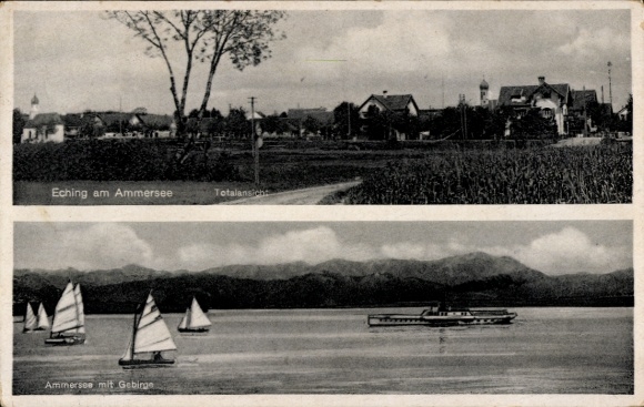 Ak Eching am Ammersee Opper-Beieren, algemeen beeld, Ammersee, stoomboot