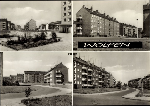 Ak Wolfen in Saksen-Anhalt, Bertolt Brecht Strasse, Erich Weinert Ring, Goethestrasse, woongebouwen