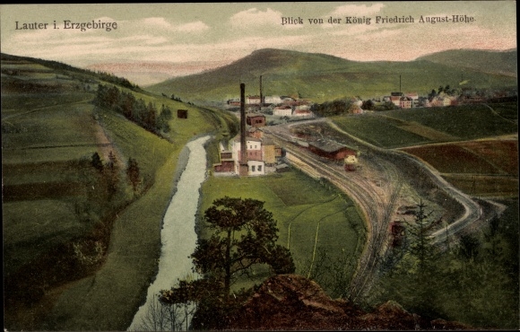 Postcard Lauter Bernsbach in the Erzgebirge of Saxony, view from king Friedrich-August-Höhe