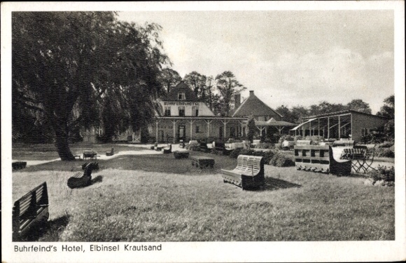 Postcard Elbinsel Krautsand Drochtersen in the district of Stade, Buhrfeind's Hotel