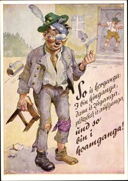 Artist Postcard So is herganga, and so I&#39;m hoamganga, man after a fight in the tavern, Lengauer 2120