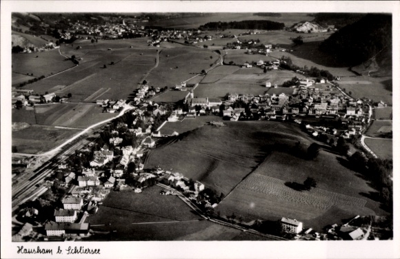Postcard Hausham in Upper Bavaria, aerial photograph