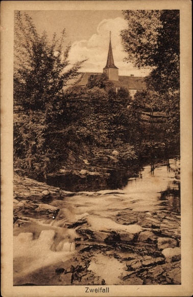 Postcard Zweifall Stolberg in the Rhineland, water park, church tower