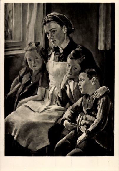 Künstler Ak Oberhoff, Paul, RAD Kunstschau 1944 Prag, Beim Märchenerzählen, Arbeitsmaid