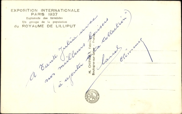 Postcard Paris, International Exhibition 1937, A group of the population of Kingdom of Lilliput