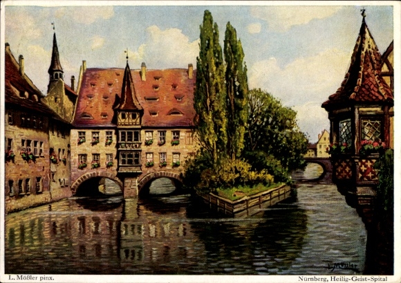 Artist Postcard Mößler, Ludwig, Nuremberg, Holy Spirit Hospital