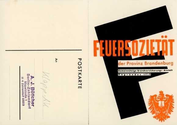 Klapp Postcard Feuersozietät der Provinz Brandenburg, Insurance