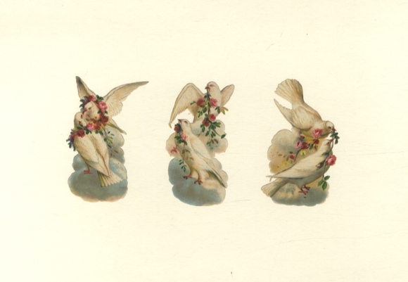 3 wafers white doves with rose petals, each approx. 8 x 5 cm