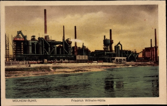 Postcard Mülheim an der Ruhr, view of the Friedrich Wilhelm Hütte, chimneys