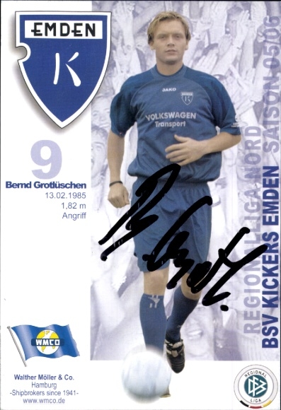 Autogrammkarte Fußballer Grotlüschen, BSV Kickers Emden, Autogramm