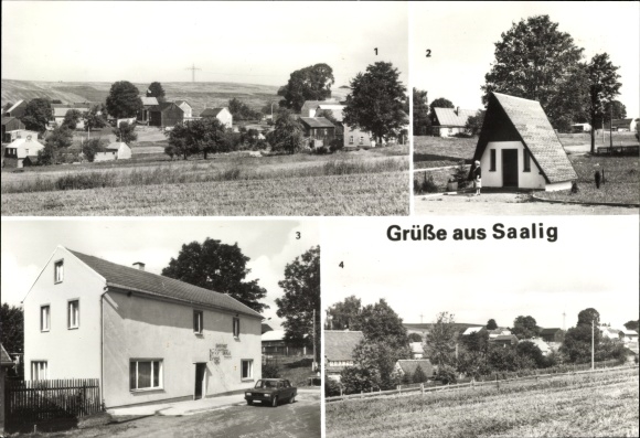 PC Marieney Mühlental im Vogtland, Saalig, partial view, bus station, Gasthof Saalig