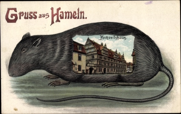Passepartout Litho Hameln an der Weser Niedersachsen, Hochzeitshaus, Ratte