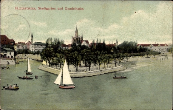 Ak Konstanz am Bodensee,  Stadtgarten, Gondelhafen, Boote, Segelboote
