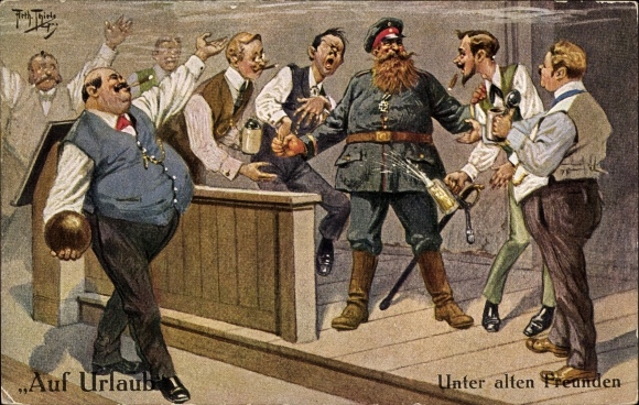 Artist Postcard Thiele, Arthur, on vacation, among old friends, bowling alley
