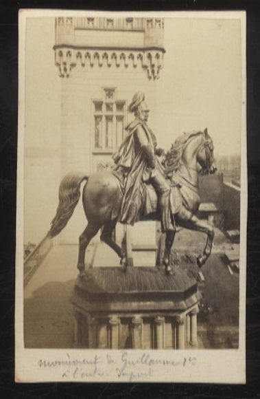 CdV Photo Cologne on the Rhine, equestrian statue of Friedrich Wilhelm IV of Prussia, Hohenzollern Bridge