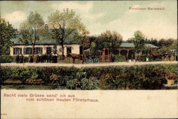 PC Schleiden in the Eifel in North Rhine-Westphalia, forester's lodge Mariawald, horse-drawn carriage, guests