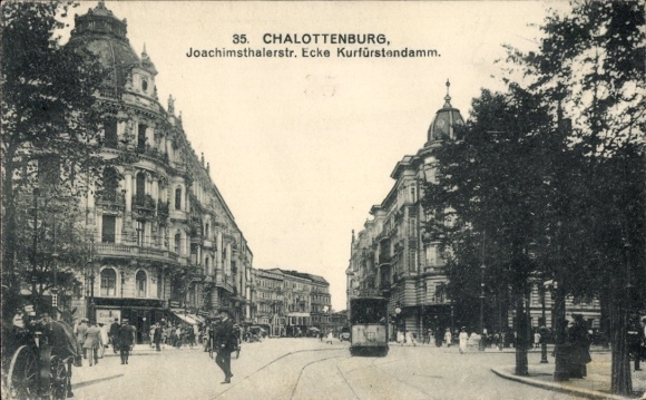 Ak Berlin Charlottenburg, Joachimsthaler Straße Ecke Kurfürstendamm, Straßenbahn