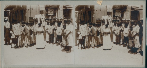 Stereo photo of Barbados, residents, jeweler, goat
