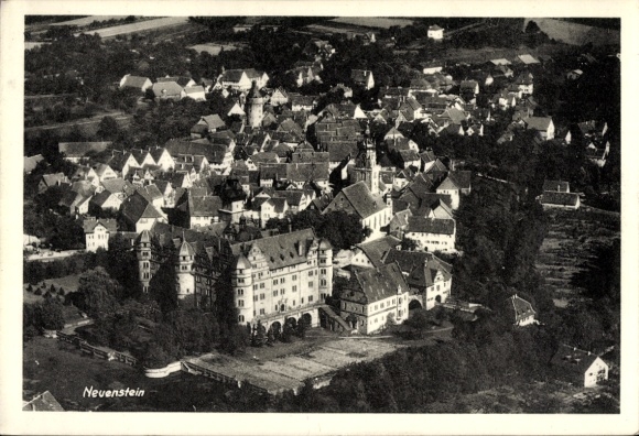 Postcard Neuenstein in the Hohenlohe district of Württemberg, castle, aerial photo