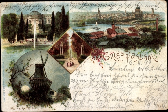 Chromo-Litho Potsdam in Brandenburg, panorama, Sanssouci, windmill, park