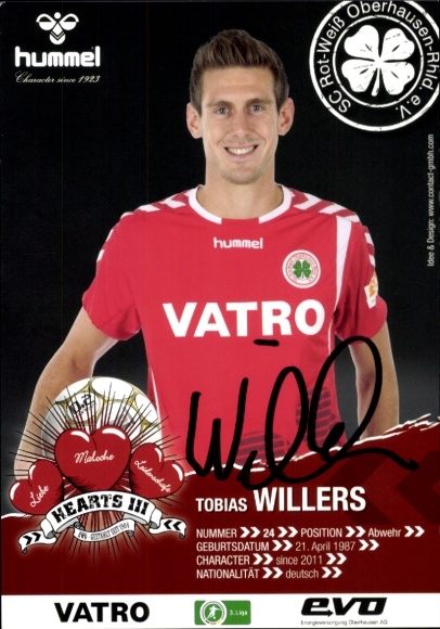 Autogrammkarte Fußballer Tobias Willers, Rot-Weiss Oberhausen, Autogramm