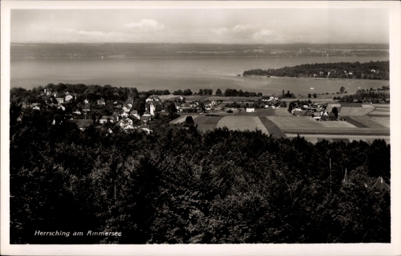 Postcard Herrsching am Ammersee, view of Herrsching, Ammersee, houses, landscape