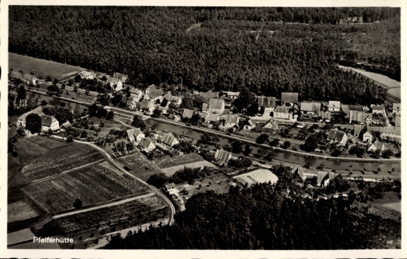 Ak Pfeifferhütte Schwarzenbruck in Mittelfranken Bayern, Luftbild