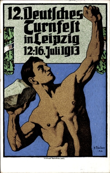 Artist Postcard Treiber, H., 12th German Gymnastics Festival in Leipzig 1913, The Stone Thrower