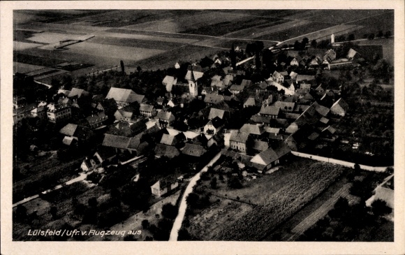 Postcard Lülsfeld in Lower Franconia, aerial view of the village