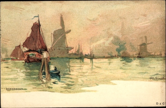 Artist PC Cassiers, H., Dordrecht South Holland Netherlands, windmills, water