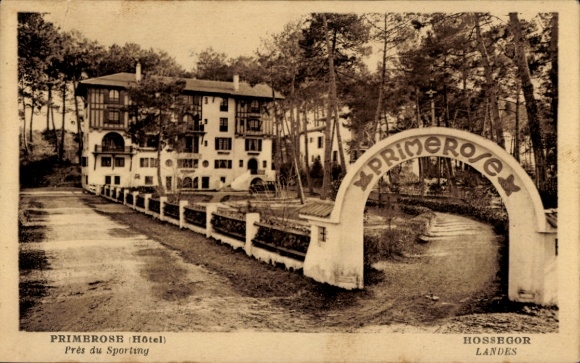 Postcard Soorts Hossegor Landes, Hotel Primerose, architectural style, surrounded by trees