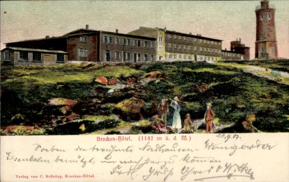 Relief Ak Brocken im Harz, Brockenturm, Brockenhotel
