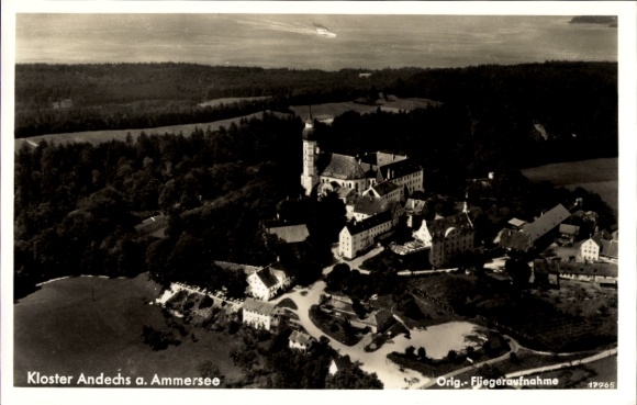 Postcard Andechs am Ammersee Upper Bavaria, aerial view of Andechs Monastery, surrounded by nature, nformat