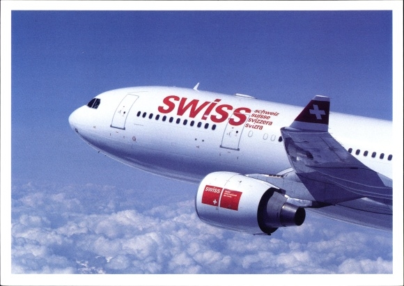Postcard Swiss passenger plane, Swissair Airbus A330