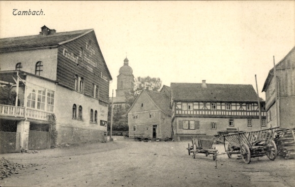 Postcard Tambach Dietharz in the Thuringian Forest, road section, Gasthof zum Lamm