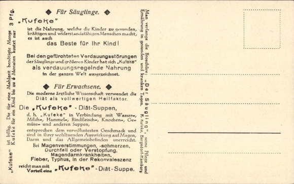 Postcard Do you also drink Kufeke, baby food, advertising, toddler with stuffed dog