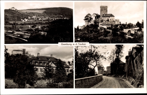 Postcard Gamburg Werbach an der Tauber, access to the castle, view of the mountain