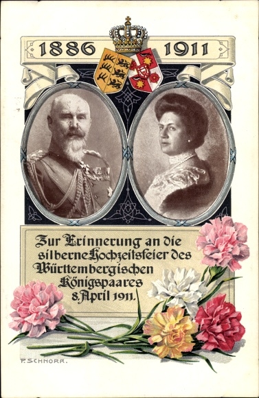 PC King Wilhelm II of Württemberg, Marie zu Waldeck and Pyrmont, silver wedding 1911, coat of arms