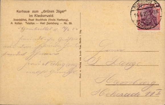 Postcard Itzenbüttel Jesteburg in Lower Saxony, Kurhaus zum Grünen Jäger, in the Kleckerwald