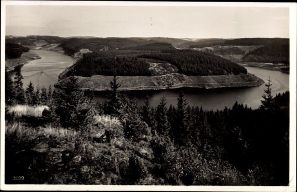 Postcard Zoppoten Ebersdorf in Thuringia, landscape with river, wooded hills, black and white photography