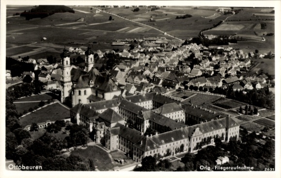 Postcard Ottobeuren in Upper Swabia Allgäu, aerial photograph, monastery