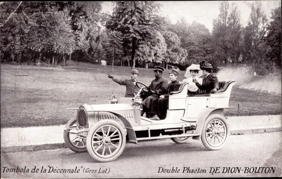 Postcard Tombola de de Decennale Jackpot, Double Phaeton de Dion Bouton