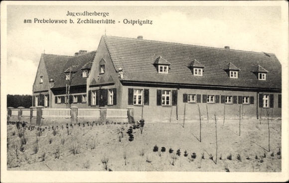 Postcard Zechliner Hütte Zechlinerhütte City of Rheinsberg in der Mark, Youth Hostel at Lake Prebelow