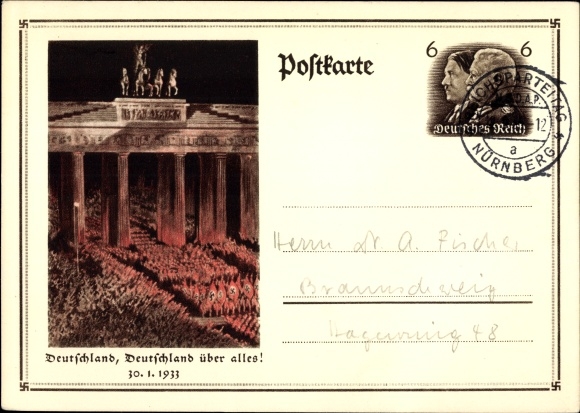 Ganzsachen Ak Berlin Deutschland über alles, 30 01 1933, Brandenburger Tor